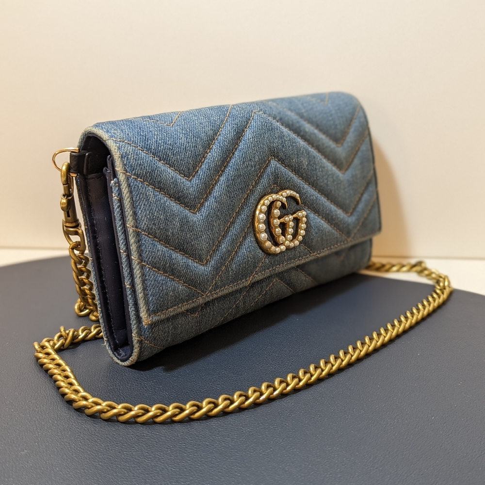 ✨Gucci ✨ marmont GG denim pearly denim long wallet converted to crossbody - Picture 10 of 14